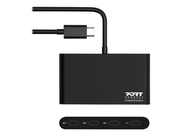 PORT Connect - Hubb - 3 x USB-C + 1 x USB-C (strömleverans) - skrivbordsmodell