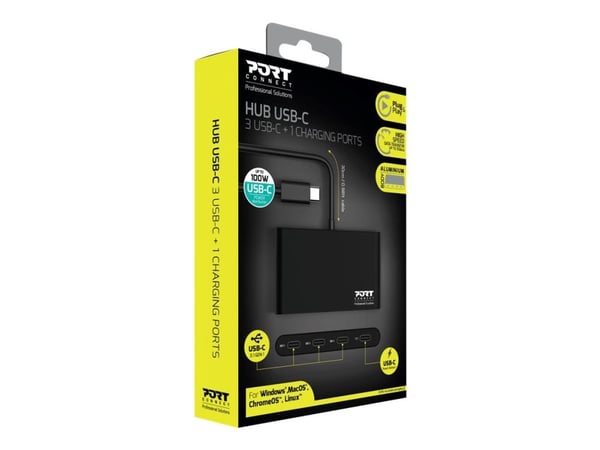 PORT Connect - Hubb - 3 x USB-C + 1 x USB-C (strömleverans) - skrivbordsmodell