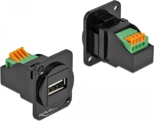 Delock D-Type Module USB 2.0 Type-A female to terminal block - Påknipsbar mulighetsmodulfrontplate - panelmonterbar - USB 2.0 Type A - svart