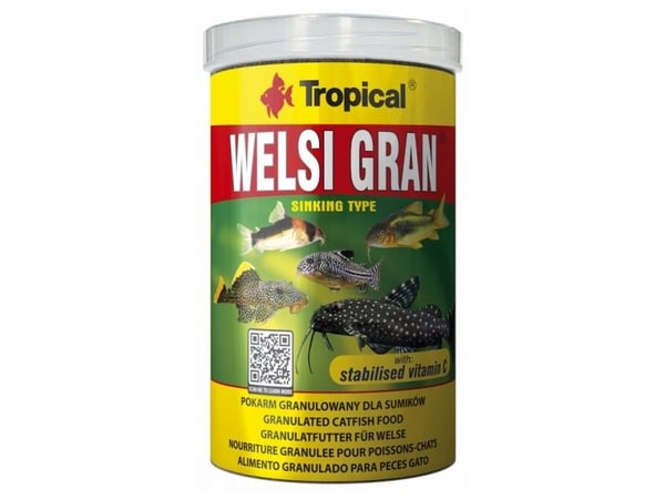 Tropical Welsi Gran, Akvariefisk, Tørr fiskemat, Granulat, Vitamin A, Vitamin C, Vitamin D3, Vitamin E, Kopper, Jod, Strykejern, Mangan, Molybdenum...