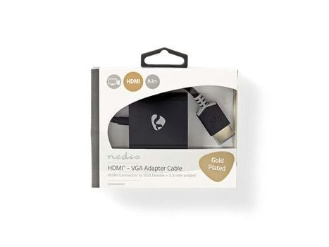 Nedis HDMI™-kabel | HDMI™-kontakt | VGA-kontakt / 3,5 mm-kontakt | 1080p | Forgylt | 0,20m | Rett | pvc | Antrasitt | Emballasje med visningsvindu