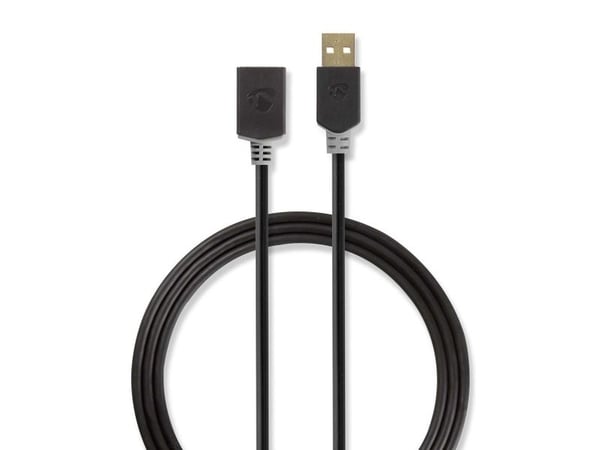 Nedis - USB-forlengelseskabel - USB (hann) til USB (hunn) - USB 2.0 - 2 m - formstøpt, rund - antrasitt