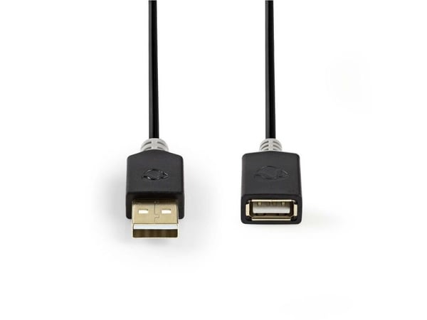 Nedis - USB-forlengelseskabel - USB (hann) til USB (hunn) - USB 2.0 - 2 m - formstøpt, rund - antrasitt