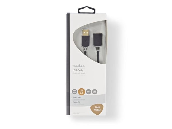 Nedis - USB-forlengelseskabel - USB (hann) til USB (hunn) - USB 2.0 - 2 m - formstøpt, rund - antrasitt