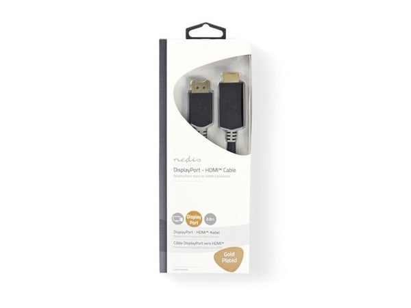 Nedis - Adapterkabel - DisplayPort han til HDMI han - 2 m - antracit (sort) - rund