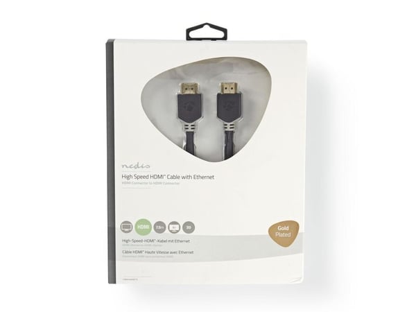 Nedis - HDMI-kaapeli Ethernetillä - HDMI-uros HDMI-uros - 7,5 m - antrasiitti (musta) - pyöreä