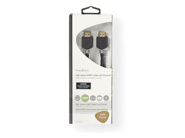 Nedis - HDMI-kaapeli Ethernetillä - HDMI-uros HDMI-uros - 1 m - suojattu - antrasiitti (musta) - pyöreä