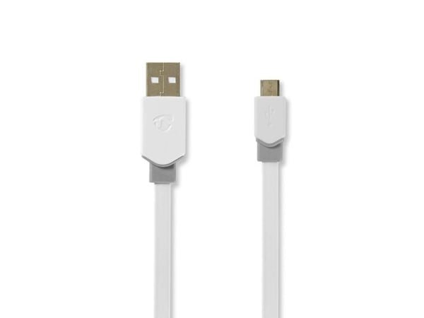 Nedis - USB-kaapeli - USB (uros) - Micro-USB Type B (uros) - USB 2.0 - 1 m - muotoiltu, litteä - valkoinen