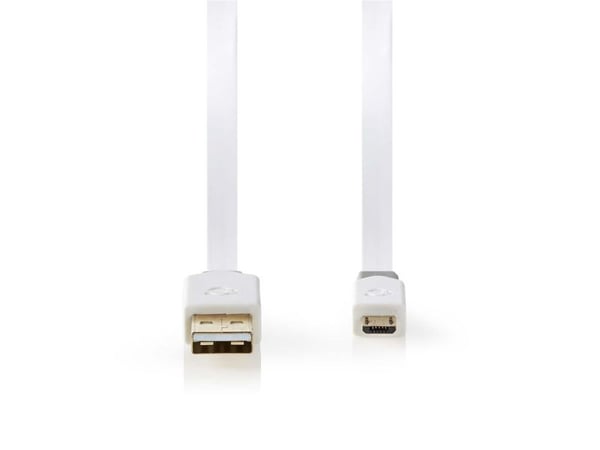 Nedis - USB-kaapeli - USB (uros) - Micro-USB Type B (uros) - USB 2.0 - 1 m - muotoiltu, litteä - valkoinen
