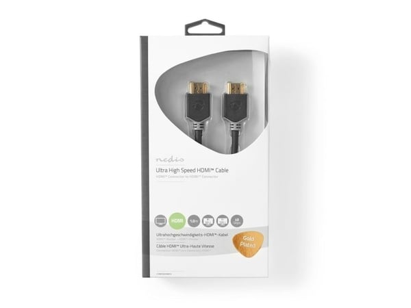 Nedis HDMI™-kabel | HDMI™-kontakt | HDMI™-kontakt | 8K@60Hz | eARC | Forgylt | 1,00 m | pvc | Antrasitt | Emballasje med visningsvindu
