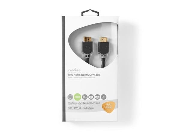 Nedis HDMI™-kabel | HDMI™-kontakt | HDMI™-kontakt | 8K@60Hz | eARC | Forgylt | 2,00m | pvc | Antrasitt | Emballasje med visningsvindu