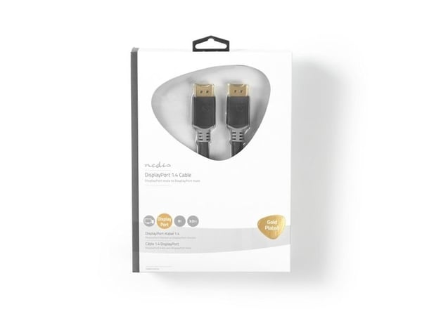 Nedis - DisplayPort-kabel - DisplayPort (hann) rett til DisplayPort (hann) rett - DisplayPort 1.4 - 3 m - formstøpt, rund, 8K-støtte - grå, antrasitt