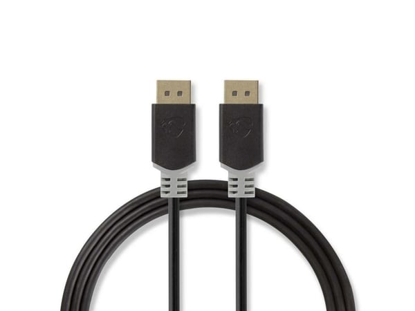 Nedis - DisplayPort-kabel - DisplayPort (hann) rett til DisplayPort (hann) rett - DisplayPort 1.4 - 2 m - formstøpt, rund, 8K-støtte - grå, antrasitt