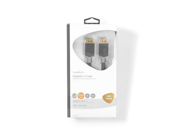 Nedis - DisplayPort-kabel - DisplayPort (hann) rett til DisplayPort (hann) rett - DisplayPort 1.4 - 2 m - formstøpt, rund, 8K-støtte - grå, antrasitt