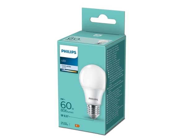 Philips 8719514257580, 8 W, 60 W, E27, 806 lm, 15000 timer, Kjølig hvit