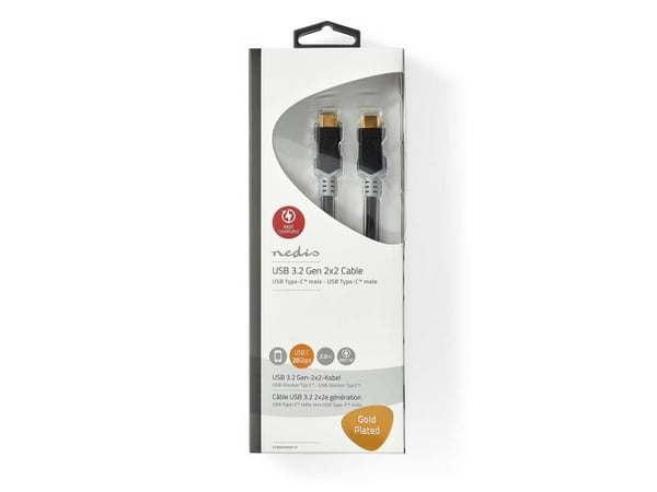 Nedis - USB-kabel - USB-C (hann) til USB-C (hann) - USB 3.2 Gen 2 - 5 A - 2 m - antrasitt