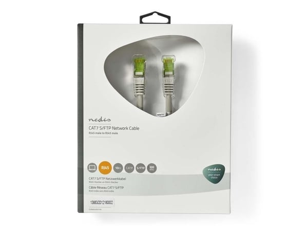 Nedis - Koblingskabel - RJ-45 (hann) rett til RJ-45 (hann) rett - 10 m - 6 mm - SFTP - CAT 7 - halogenfri, formstøpt, uten hindringer - grå