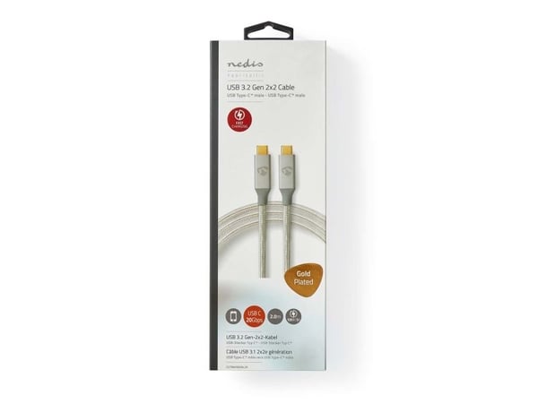 Nedis - USB-kaapeli - USB-C (han) til USB-C (han) - USB 3.2 Gen 2 - 5 A - 2 m - sølv - sølv
