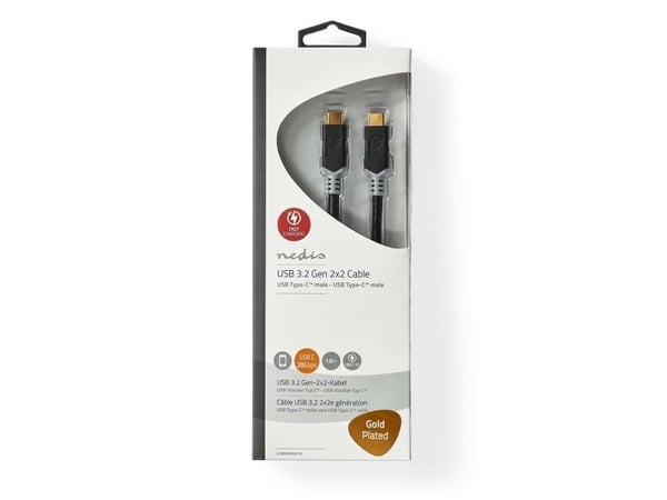 Nedis - USB-kabel - USB-C (hann) til USB-C (hann) - USB 3.2 Gen 2 - 5 A - 1 m - antrasitt
