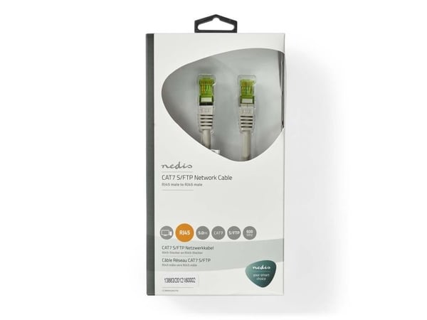 Nedis - Nettverkskabel - RJ-45 (hann) til RJ-45 (hann) - 5 m - 6 mm - SF/UTP - CAT 7 - formstøpt, rund, uten hindringer, gullglimtkontakter - grå