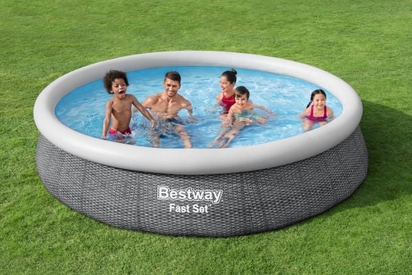 Bestway Fast Set 57443, Innrammet/oppblåsbart basseng, Barn og voksne, Grå, Hvit, 11,2 kg