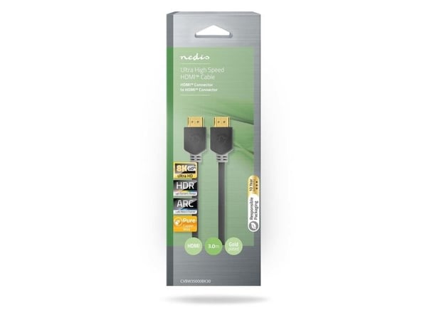 Nedis HDMI™-kabel | HDMI™-kontakt | 8K@60Hz | eARC | Forgylt | 3,00m | pvc | Antrasitt | eske