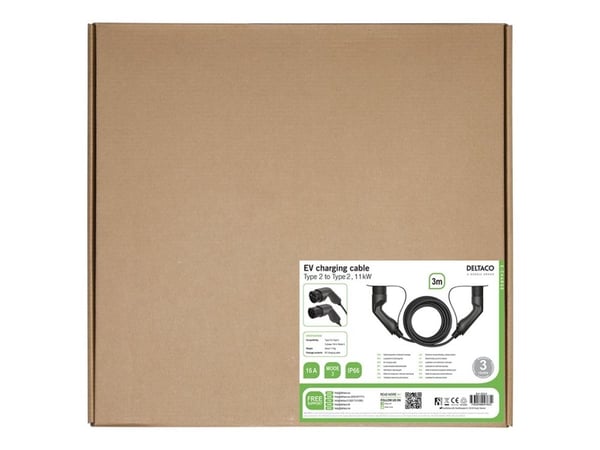 DELTACO e-Charge EV-latauskaapeli tyyppi 2 -pistoke - 16A - Jopa 11 kW - 3 metrin pituinen