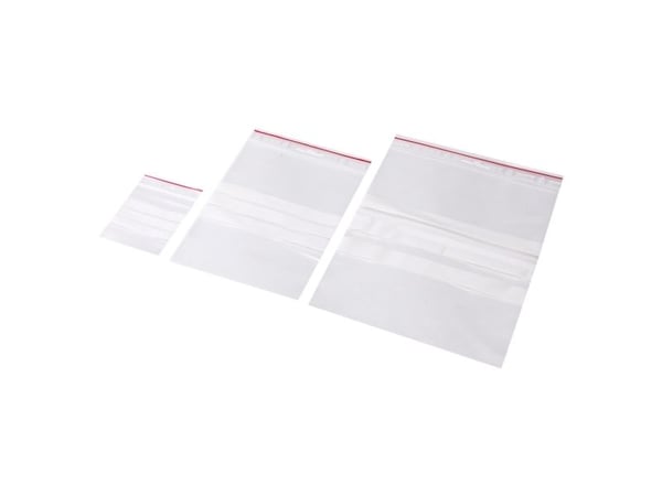 Lynlåspose, Grippie, 50 µm, 80 x 120 mm LD-PE, Transparent, med skrivefelt lynlåslukning, pakke a 10