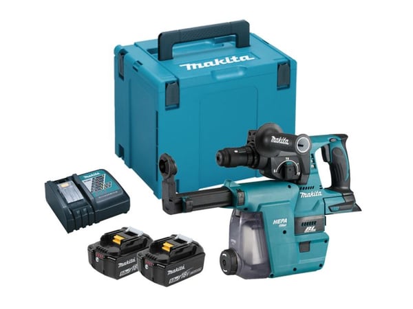 Makita DHR243RTJW - Combination hammer - trådløs - 3-mode - SDS-plus - 2 joule - 2 batterier, inkludert lader - 18 V