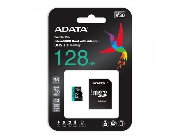 ADATA Premier Pro V30S - Flash-muistikortti (SD-sovitin sisältyy) - 128 GB - A2 / Videoluokka V30 / UHS-I U3 / Class10 - microSDXC UHS-I