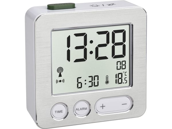 TFA 60.2545.54 digital vekkerklokke - rektangulær - sølv - plast - -9 til 50 °C - F