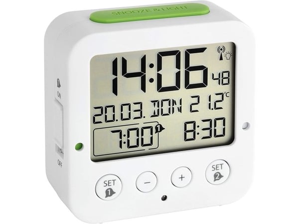 TFA 60.2528.02 Bingo white digital RC-alarmklokke m. temperatur