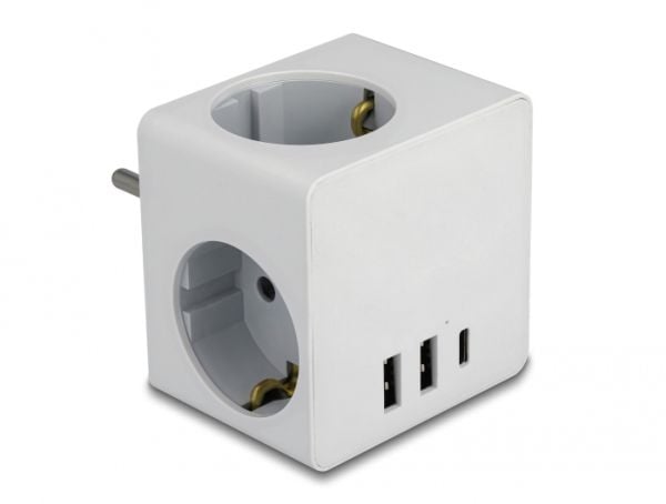 Delock - Strömadapter - 16 A - 6 utdatakontakter (2 x 9-stifts USB typ A, USB-C, 3 st. CEE 7/3 effekt) - vit