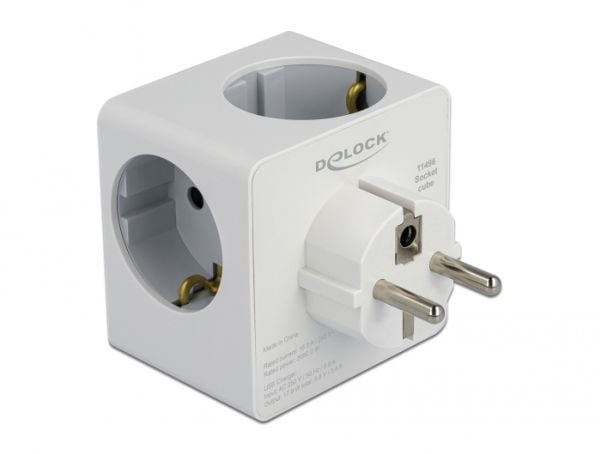 Delock - Strömadapter - 16 A - 6 utdatakontakter (2 x 9-stifts USB typ A, USB-C, 3 st. CEE 7/3 effekt) - vit