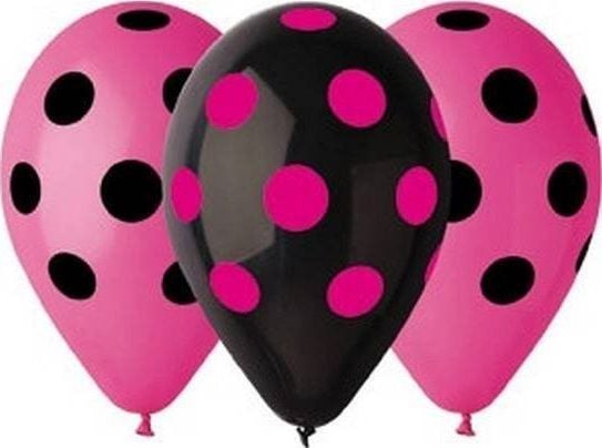 GMR pastellballonger rosa og svarte prikker 30 cm 5 stk