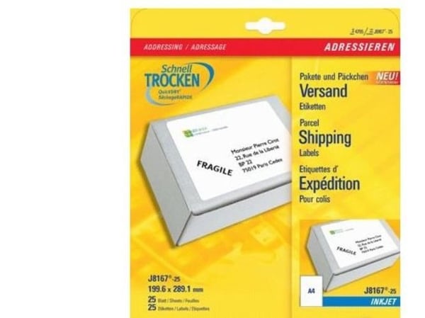Avery - Hvit - 199.6 x 289.1 mm 25 etikett(er) (25 ark x 1) adresselapper