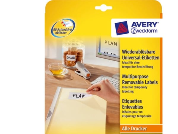 Avery L4736REV-10, Hvit, Laser/Blekkskriver, 45.7 x 21.2 mm, 480 stykker, 10 ark