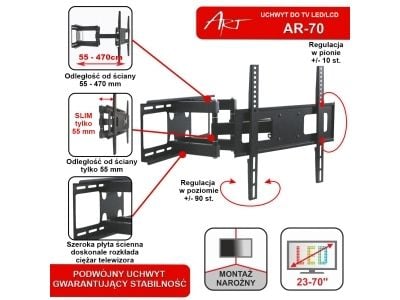 ART AR-70 - Monteringssett (svingarm veggfeste) - for flatpanel - metall - svart - skjermstørrelse: 23"-55" - veggmonterbar