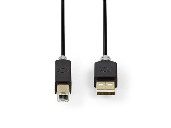Nedis USB-kabel | USB 2.0 | USB-A hann | USB-B-kontakt | 480 Mbps | Forgylt | 2,00m | runde | pvc | Antrasitt | Emballasje med visningsvindu