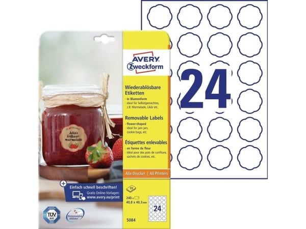 Avery 5085, Hvit, Selvklebende skriveretikett, A4, Papir, Universell, firkant