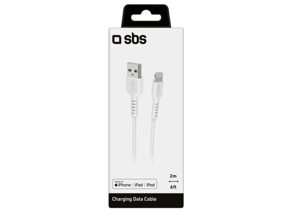 SBS TECABLEUSBIP5289W, 2 m, Lightning, USB A, Uros, Uros, Valkoinen