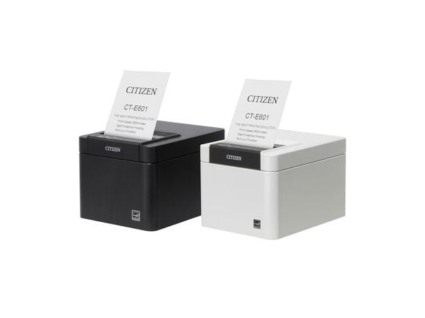 Citizen CT-E601, Direkte termisk, POS-skriver, 203 x 203 dpi, 350 l/s, 1,5 x 3 mm, Katakana,PC437,PC850,PC858,PC860,PC863,Thaikode 18,WPC1252