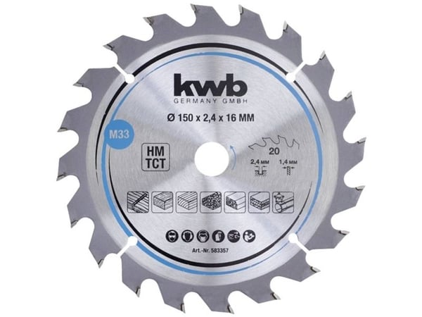 kwb 583357, Tungsten Carbide Tipped (TCT), Løvtre, Laminert Panel, Kryssfiner, Mykt tre, 15 cm, 1,6 cm, 1,4 mm, 2,4 mm