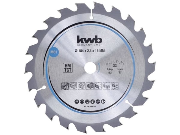kwb 586157, Trefiberplate, Hardtre, Plast, Mykt tre, 18,4 cm, 1,6 cm, Wolframkarbidspiss (TCT), 1,4 mm, 2,4 mm