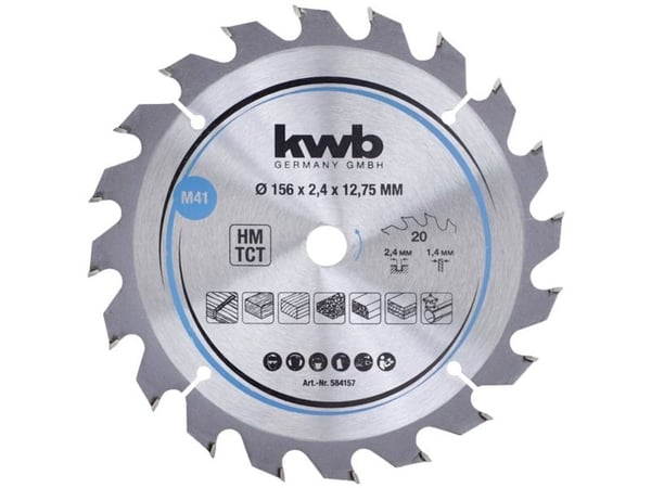 kwb 584157, Tungsten Carbide Tipped (TCT), Sponplate, Løvtre, Plast, Mykt tre, 18,4 cm, 1,6 cm, 1,4 mm, 2,4 mm