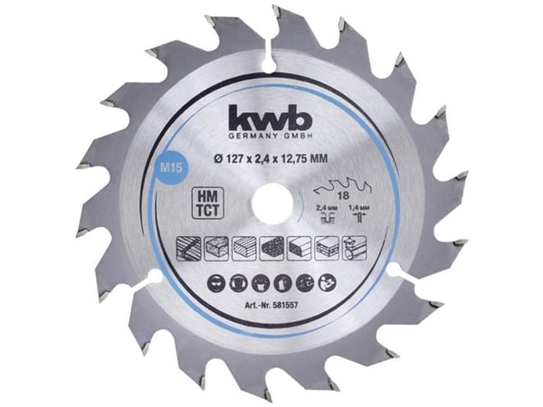 kwb 581557, Tungsten Carbide Tipped (TCT), Løvtre, Plast, Kryssfiner, Mykt tre, 12,7 cm, 1,27 cm, 1,4 mm, 2,4 mm