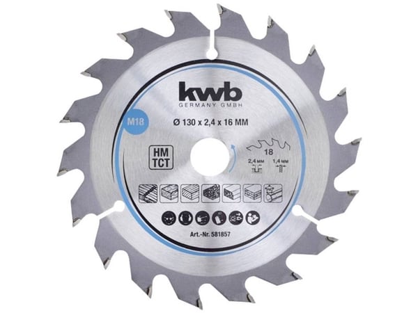 kwb 581857, Tungsten Carbide Tipped (TCT), Løvtre, Plast, Kryssfiner, Mykt tre, 13 cm, 1,6 cm, 1,4 mm, 2,4 mm