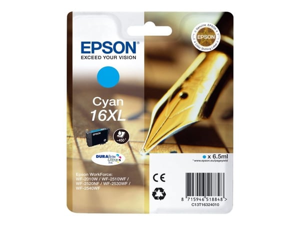 Epson 16XL - 6.5 ml - XL - cyan - original - blekkpatron - for WorkForce WF-2010, 2510, 2520, 2530, 2540, 2630, 2650, 2660, 2750, 2760