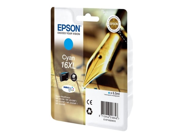 Epson 16XL - 6.5 ml - XL - cyan - original - blekkpatron - for WorkForce WF-2010, 2510, 2520, 2530, 2540, 2630, 2650, 2660, 2750, 2760
