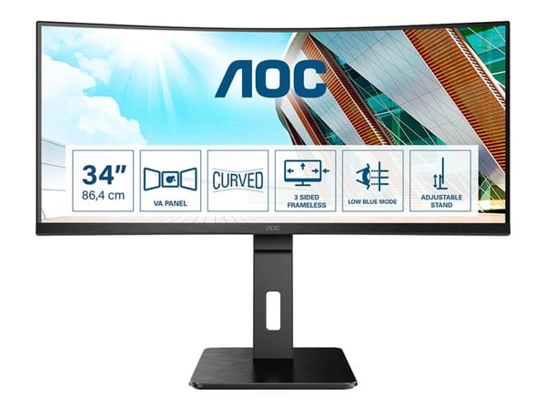 AOC Pro-line CU34P2A - P2 Series - LED-skjerm - kurvet - 34" - 3440 x 1440 UWQHD @ 100 Hz - VA - 300 cd/m² - 3000:1 - 1 ms - 2xHDMI, DisplayPort - ...